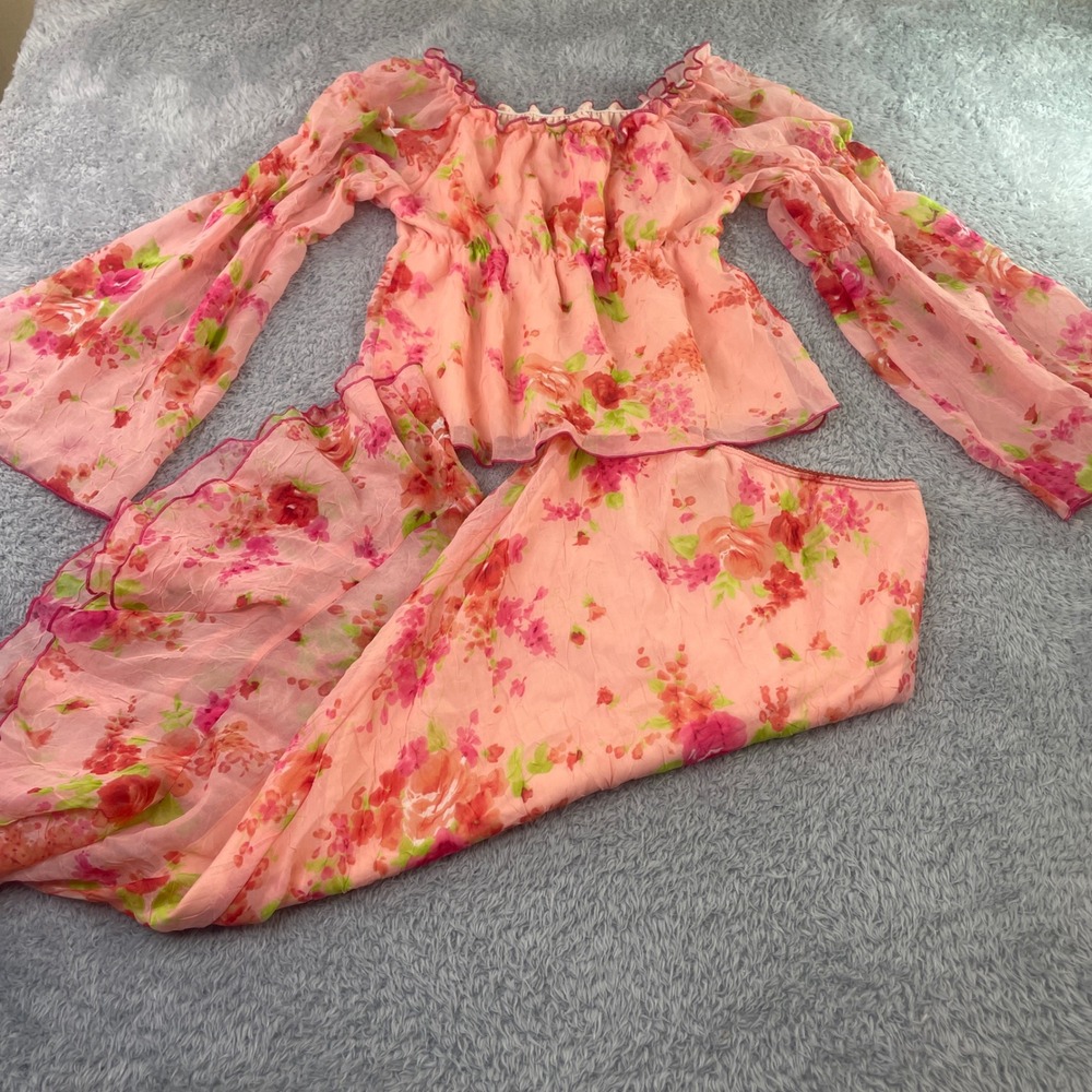 Speechless 2 Piece Skirt Set Girls Size 14 Pink Floral Chiffon Peasant Top Maxi